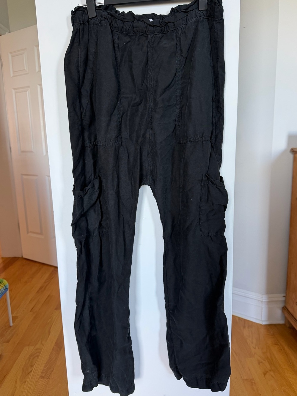 Women’s Casual Black Cargo “paperbag” Pants